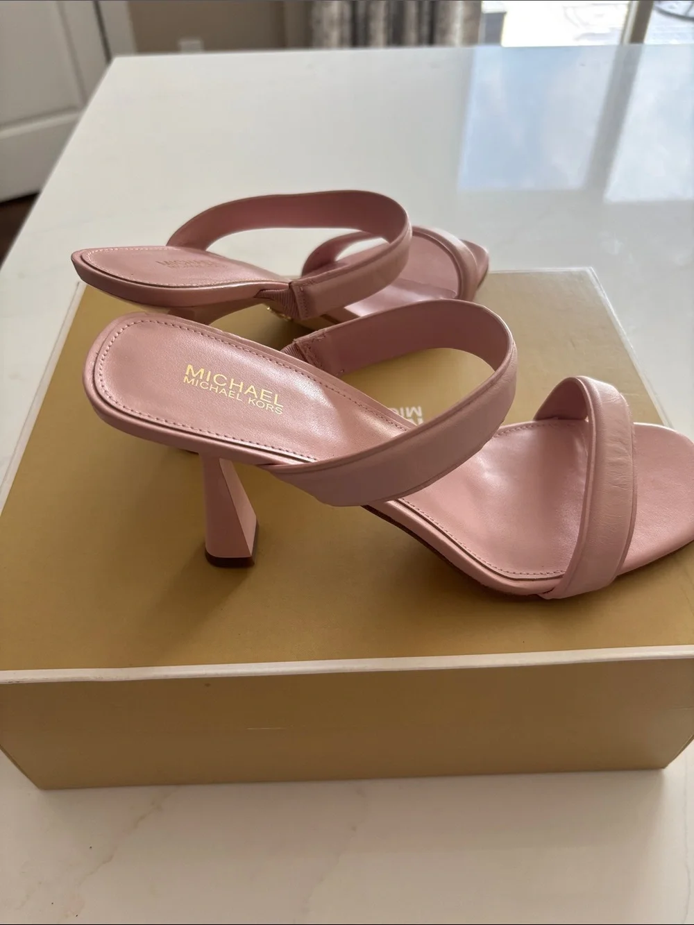 Michael Kors Smokey Rose Dual-Strap Leather Heeled Slide